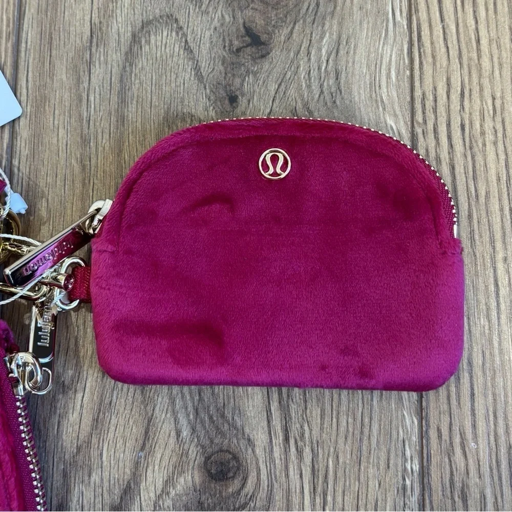 NWT Lululemon Dual Pouch Wristlet *L Monogram Velvet In Berry Rumble